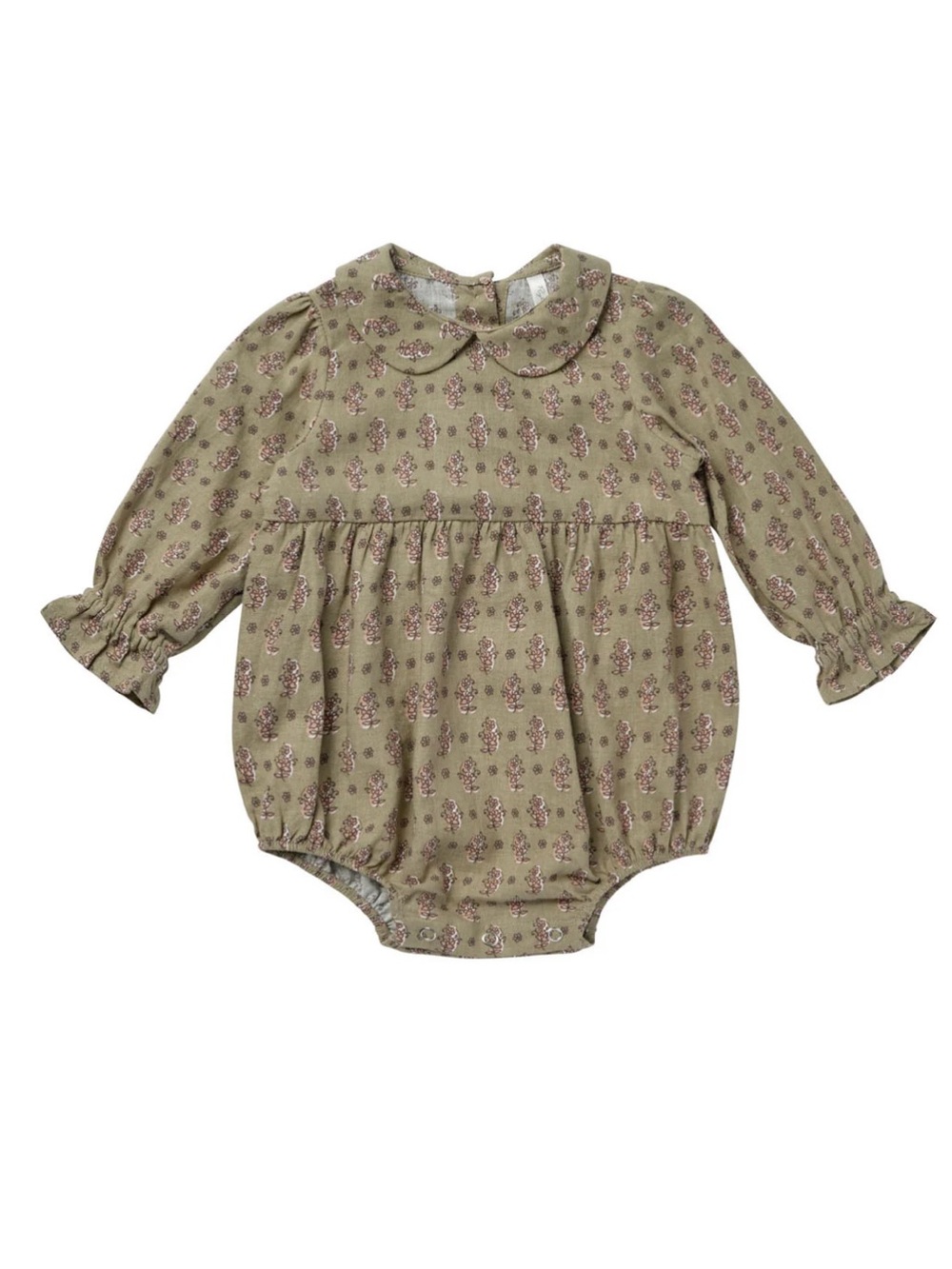 NEW Rylee + Cru Olive Flower Block Cora Romper - Long-Sleeve Baby One Piece